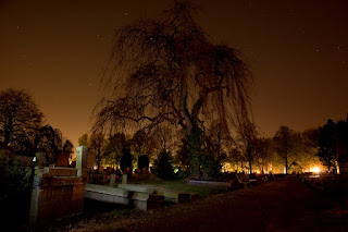 a graveyard at night