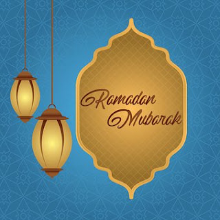 two ramadan lanterns and ramadan mubarak designed   